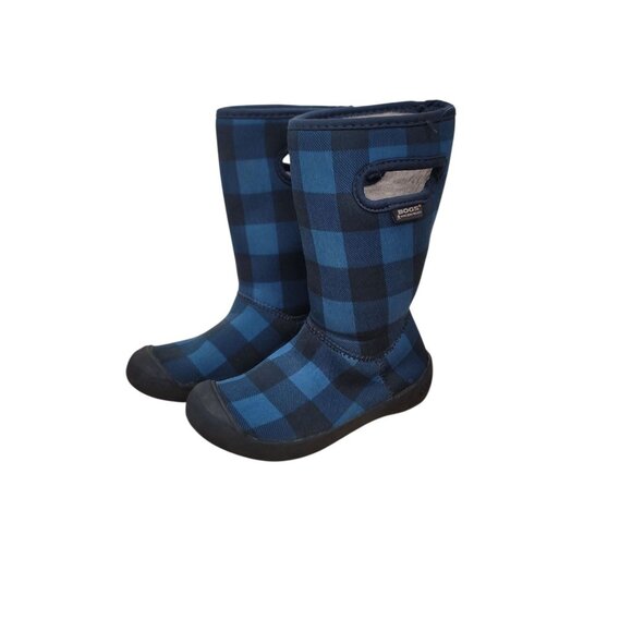 Bogs Blue Plaid Soft Kids Rain Boots Size 9 - Picture 1 of 9